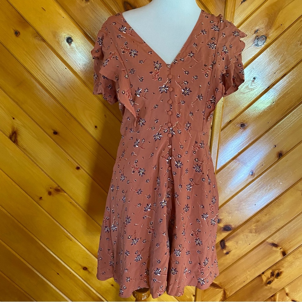 Madewell Flutter Sleeve Button Ginger Floral Dress 8 Boho Festival